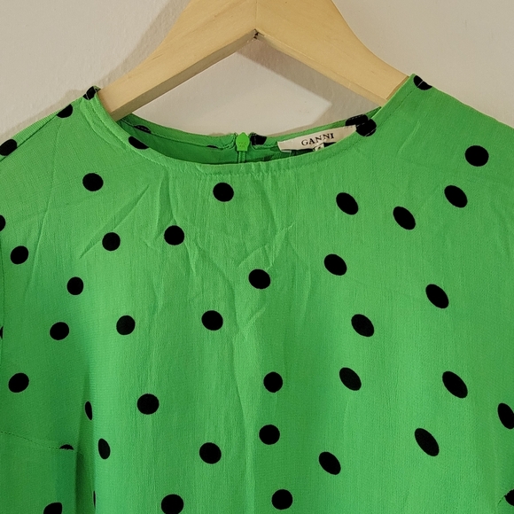 GANNI Green Black Polkadot Dainty Mid Shift Dress 34/XS Viscose Minimalist - Picture 4 of 12